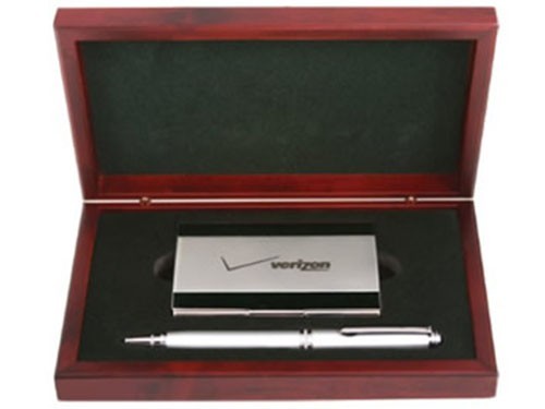 Metal Card Holder & Pen Silver