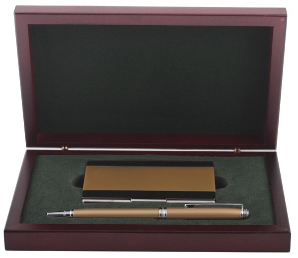 Metal Pen & Card Holder Gold