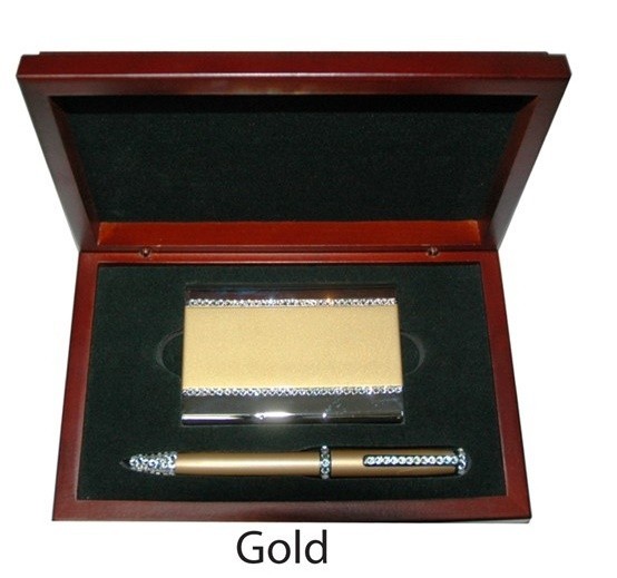 Crystal Pen & Card Holder Gold