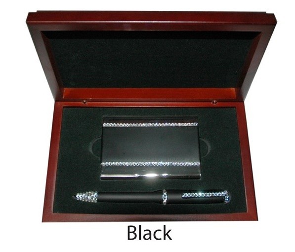 Crystal Pen & Card Holder Black