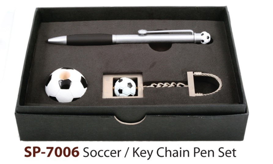 Soccer Metal Pen with Stand and Chain