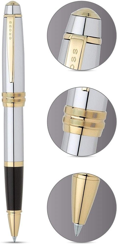 Cross Bailey Rollerball Pen in Medallist Chrome with Gold Trim