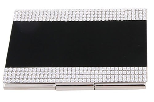 Cr-8035 Swarovski Metal Card Holder In Black Color
