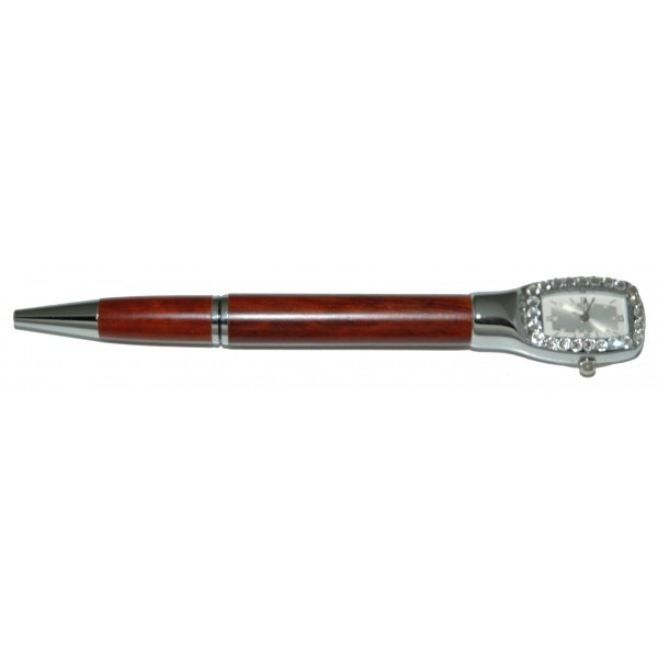 Swarovski Crystal Rosewood Ballpoint Pen With Watch